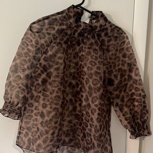 Anthropologie Sheer Leopard Print Blouse - Brown